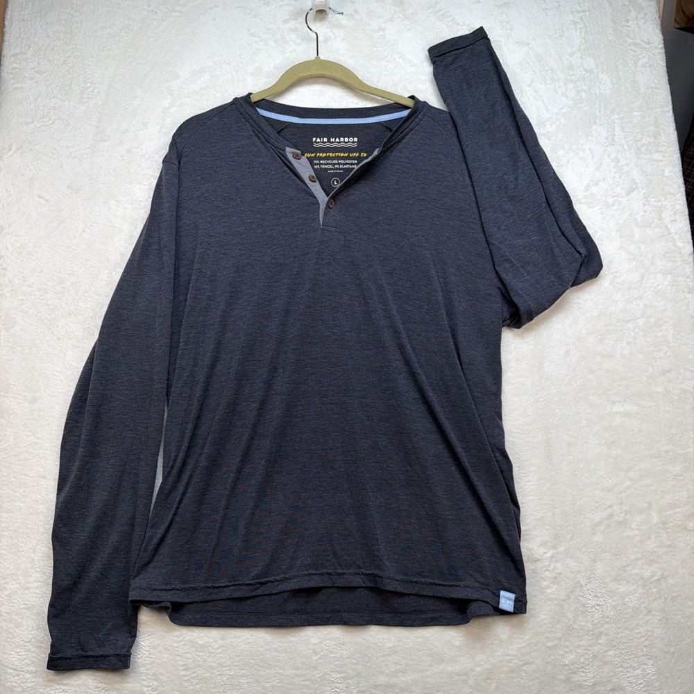 Fair Harbor Henley Shirt Mens Large UPF 50 Long Sleeve Performance Gray